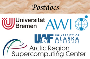 Postdocs, University of Bremen logo, AWI logo, UAF logo, ARSC logo.