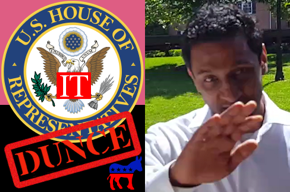 Democrats donkey logo, U.S. House of Representatives seal, IT, dunce, Imran Awan photo.