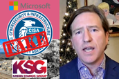 Microsoft logo, CISA seal, Fake, Southern Nuclear power plant Vogtle photo, Chernobyl meltdown photo, Krebs Stamos Group logo, Chris Krebs photo.