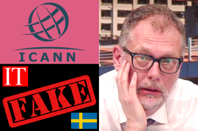 ICANN logo, fake, IT, Swedish flag, Goran Marby photo.