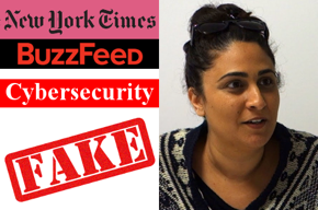 New York Times logo, BuzzFeed logo, cybersecurity, fake, Sheera Frenkel photo.