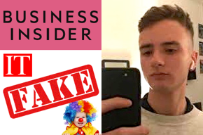 Business Insider logo, IT, Fake, baby clown photo, Aaron Holmes photo.