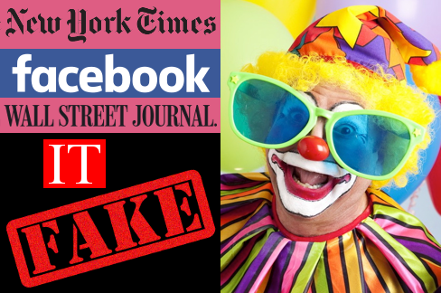 NYT, Facebook, WSJ, IT, fake, goofy glasses clown.